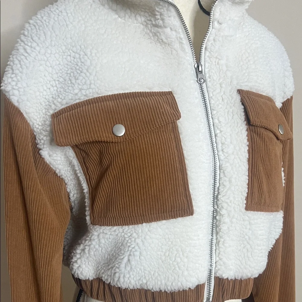 EUC Cozy White and Brown Teddy Jacket - Picture 4 of 11